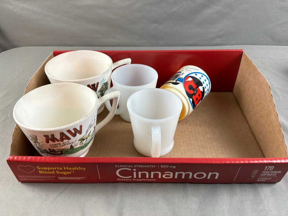 Milk Glass Mugs, Novelty Ceramic Mugs, and CB Radio Mug