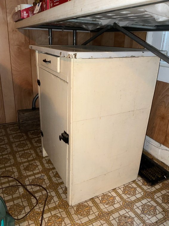 Painted Wood Cabinet with Enamel Top and Drawer