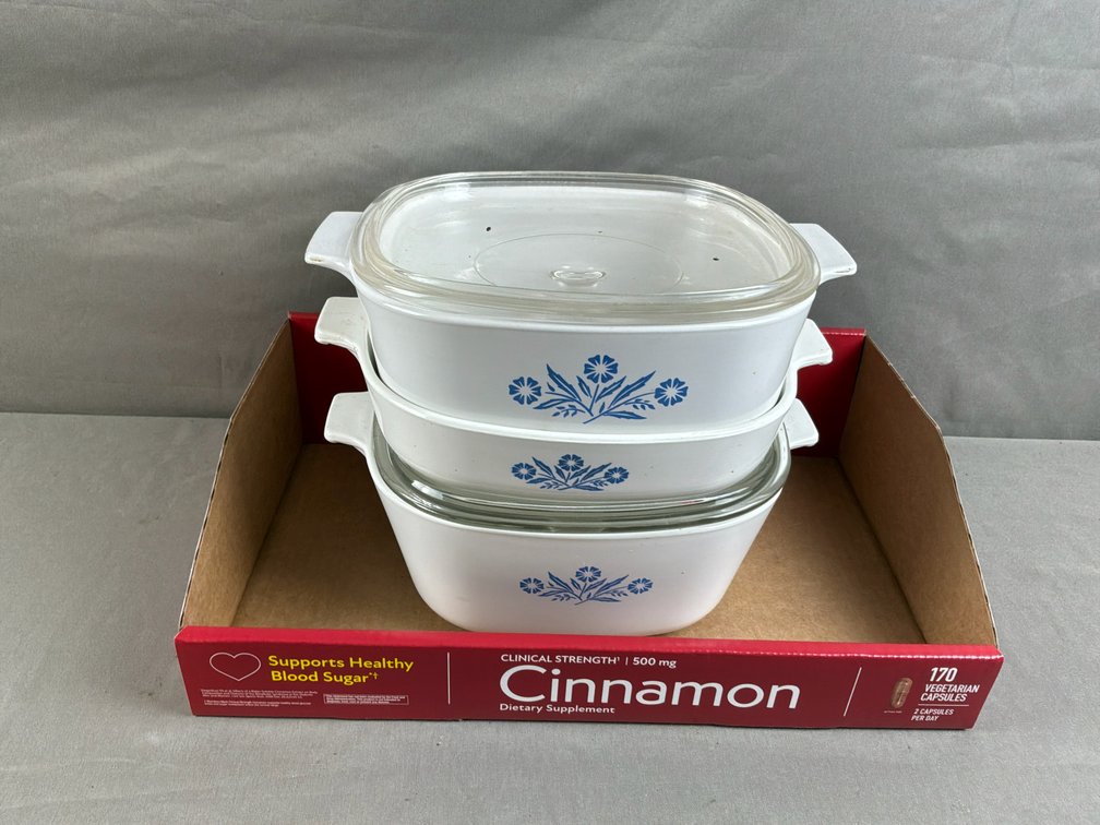 Corning Ware Blue Cornflower Casserole Dishes with Lids