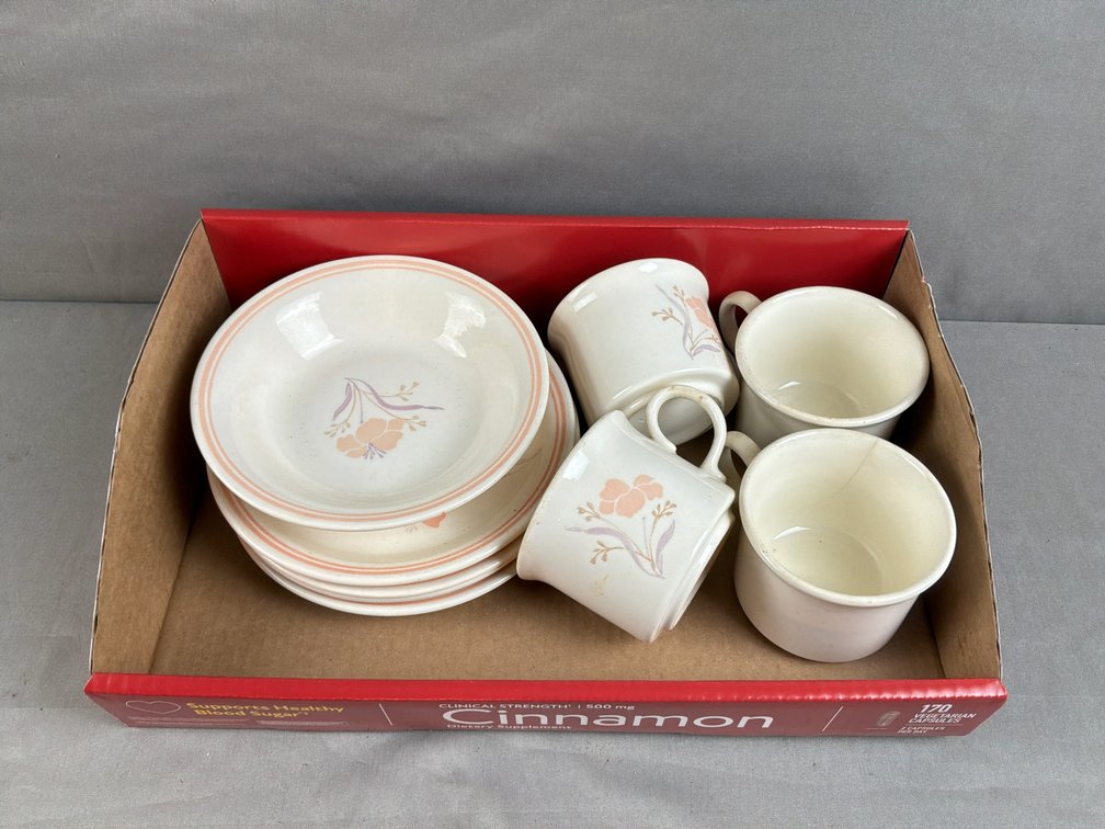 Ceramic Floral and Plain Cups and Saucers Marked USA