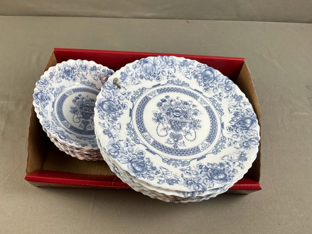 Arcopal Blue and White Opal Glass Plates and Bowls