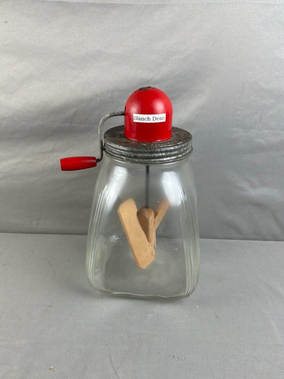 Glass Butter Churn with Hand Crank Mechanism