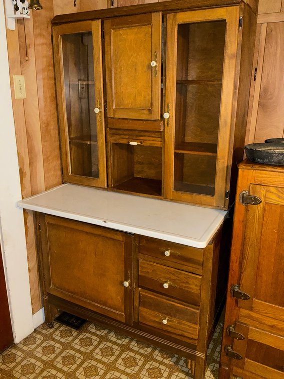 Hoosier-Style Wooden Baker's Cabinet with Enamel Top