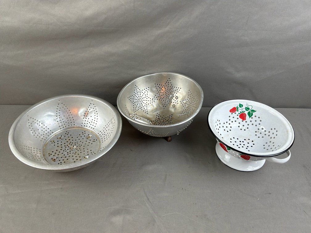 Aluminum and Enamelware Colanders