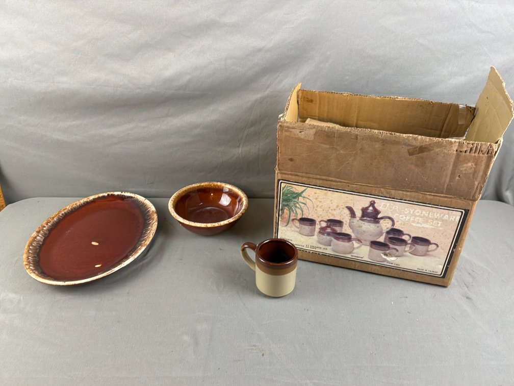 Brown Drip Glazed Stoneware Tableware and Coffee Set