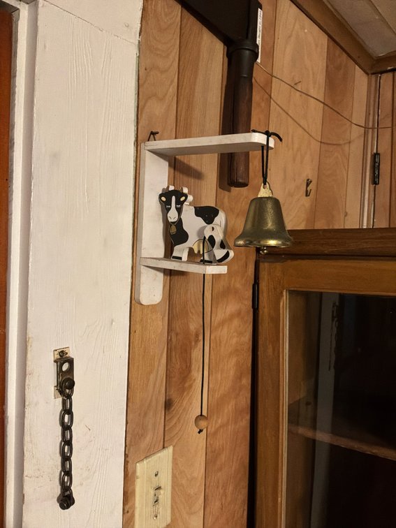 Wall-Mounted Wooden Cow Bell Pull with Brass-Tone Bell