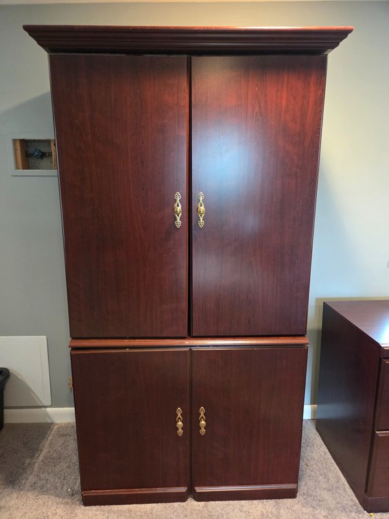 Cherry-Finish Computer Armoire Desk with Swing-Out Return