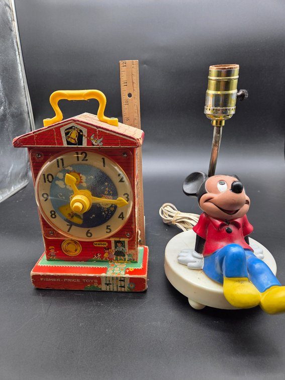 Music Box Teaching Clock and Mickey Mouse Table Lamp