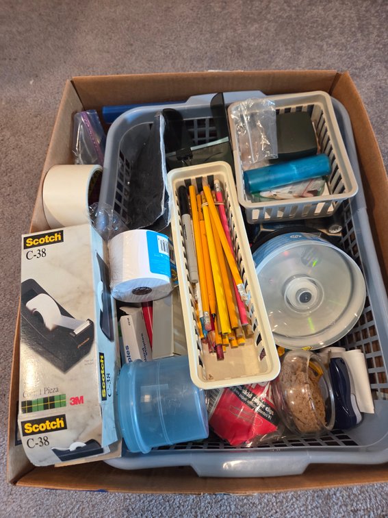 Tape Dispenser, Staples, Paper Clips, and Office Supplies