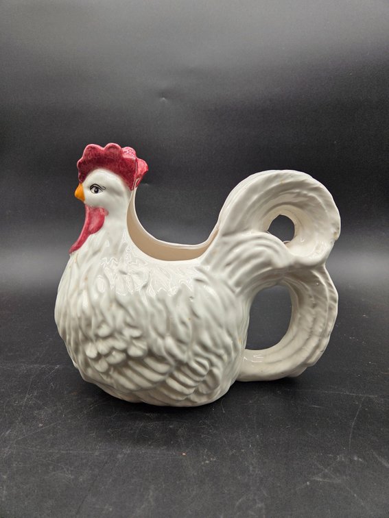 White Glazed Ceramic Rooster Figural Pitcher