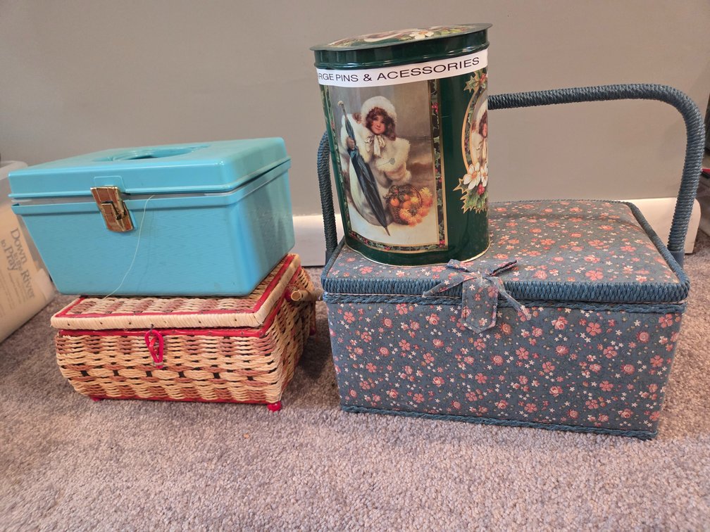 Sewing Boxes, Storage Tin, and Sewing Notions
