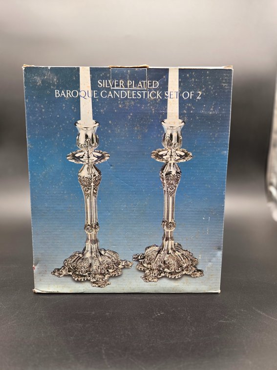 Silver Plated Baroque Candlestick Set of 2
