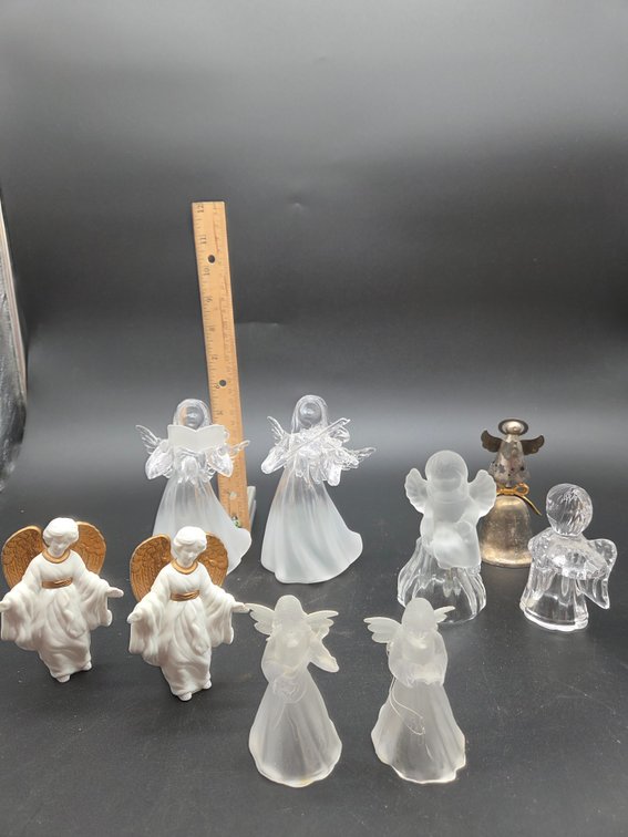 Glass and Porcelain Angel Figurines and Metal Bell