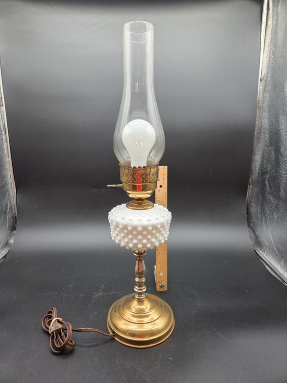 Electric Hurricane Lamp with Hobnail Milk Glass Font
