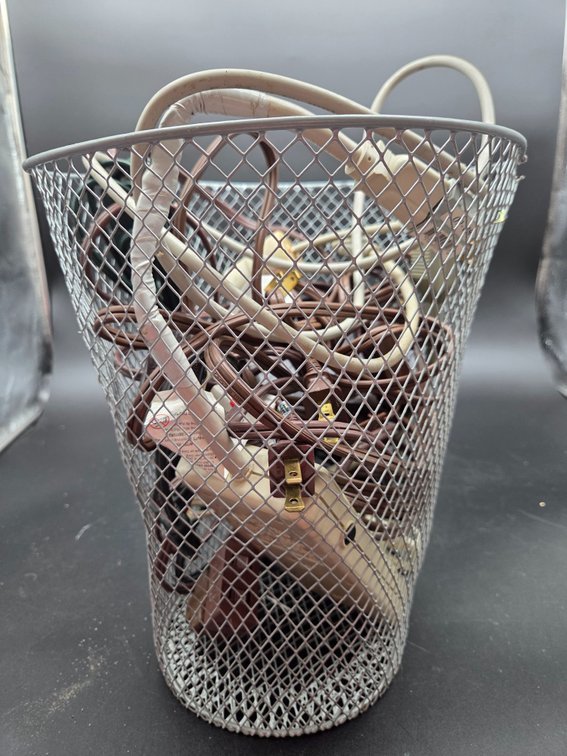Extension Cords and Power Cables in Wire Mesh Basket