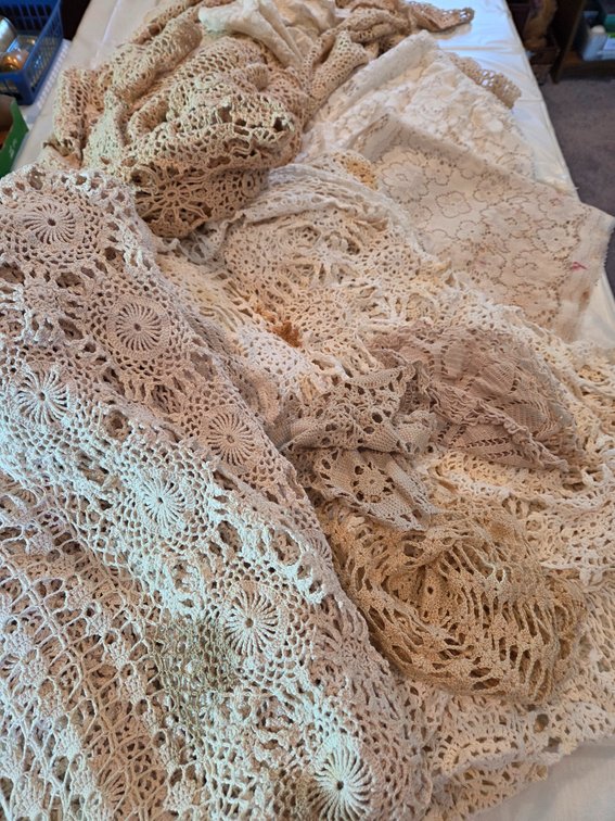Crocheted and Lace Linens and Tablecloths