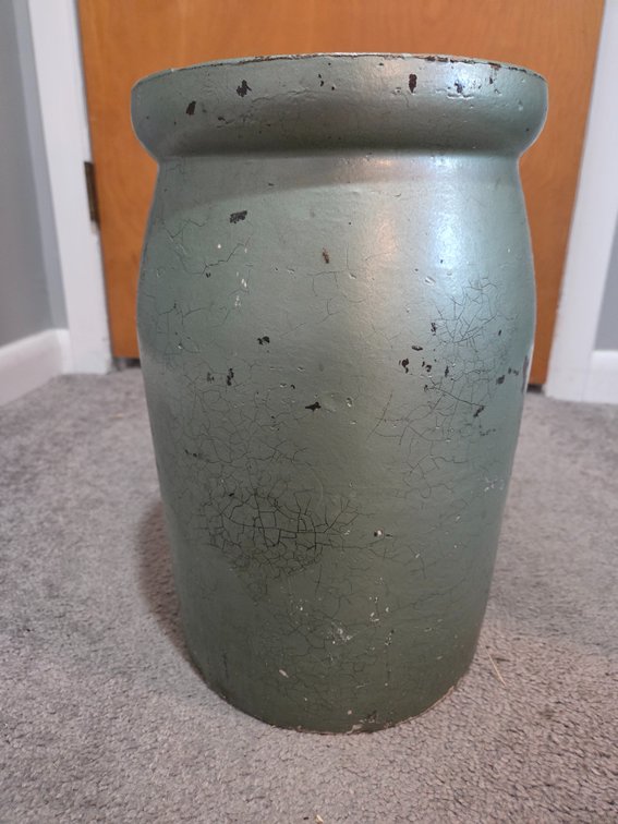 Sage Green Painted Stoneware Crock with Rolled Rim