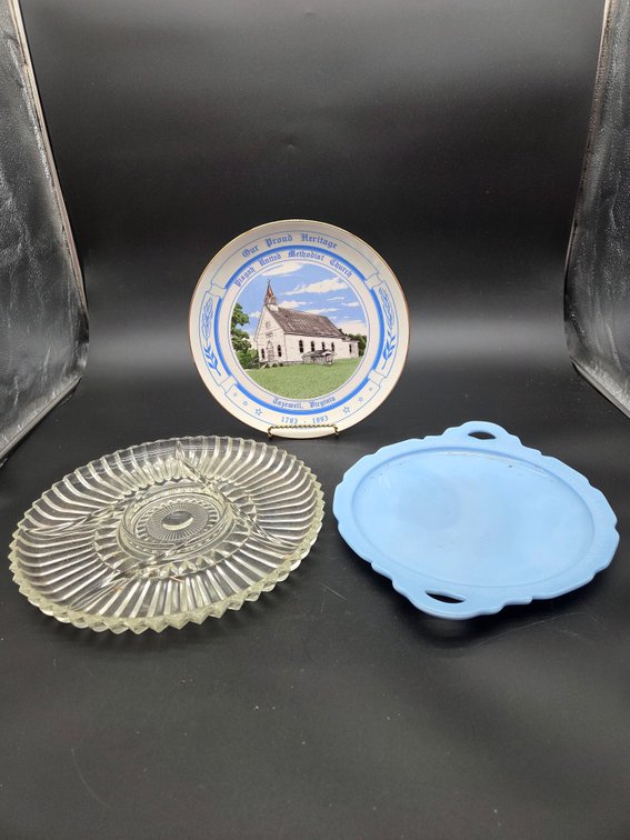 Commemorative Plate and Glass Serving Dishes