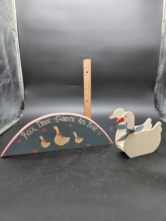 Painted Wood Country Goose Sign and Napkin Holder