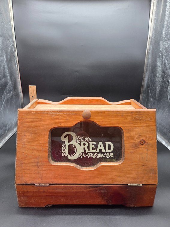 Wooden Bread Box with Decorative Window