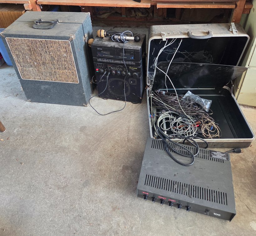 Venturer Karaoke Machine, Dukane 100 Amplifier, and Speakers