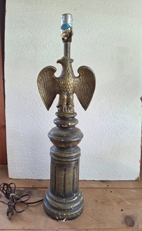Cast Metal Eagle Pedestal Table Lamp with Drum Shade