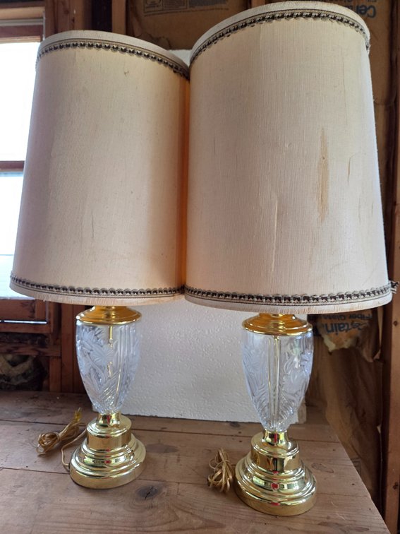Pair of Cut Glass and Brass-Tone Table Lamps