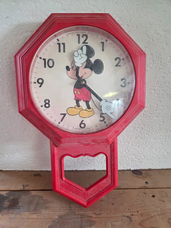 Welby by Elgin Mickey Mouse Red Plastic Wall Clock