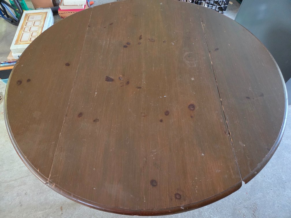 Round Wooden Drop-Leaf Table with Turned Legs
