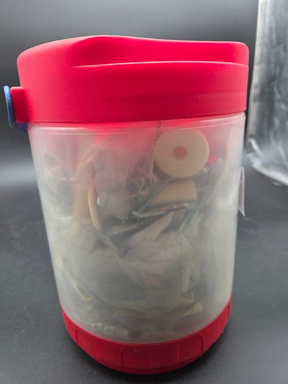 Plastic Container with Screws, Bolts, Washers, and More