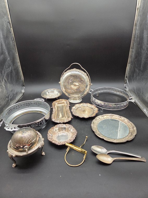 Silver-Plated Revolving Butter Dish, Trays, and Tableware