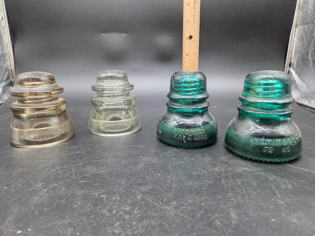 Aqua, Amber, and Clear Molded Glass Insulators