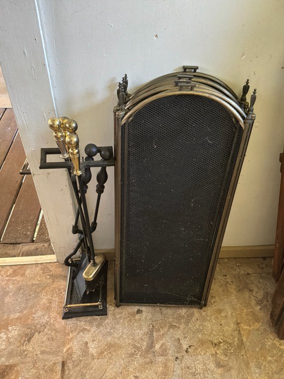 Arched Fireplace Screen and Fireplace Tool Set with Stand
