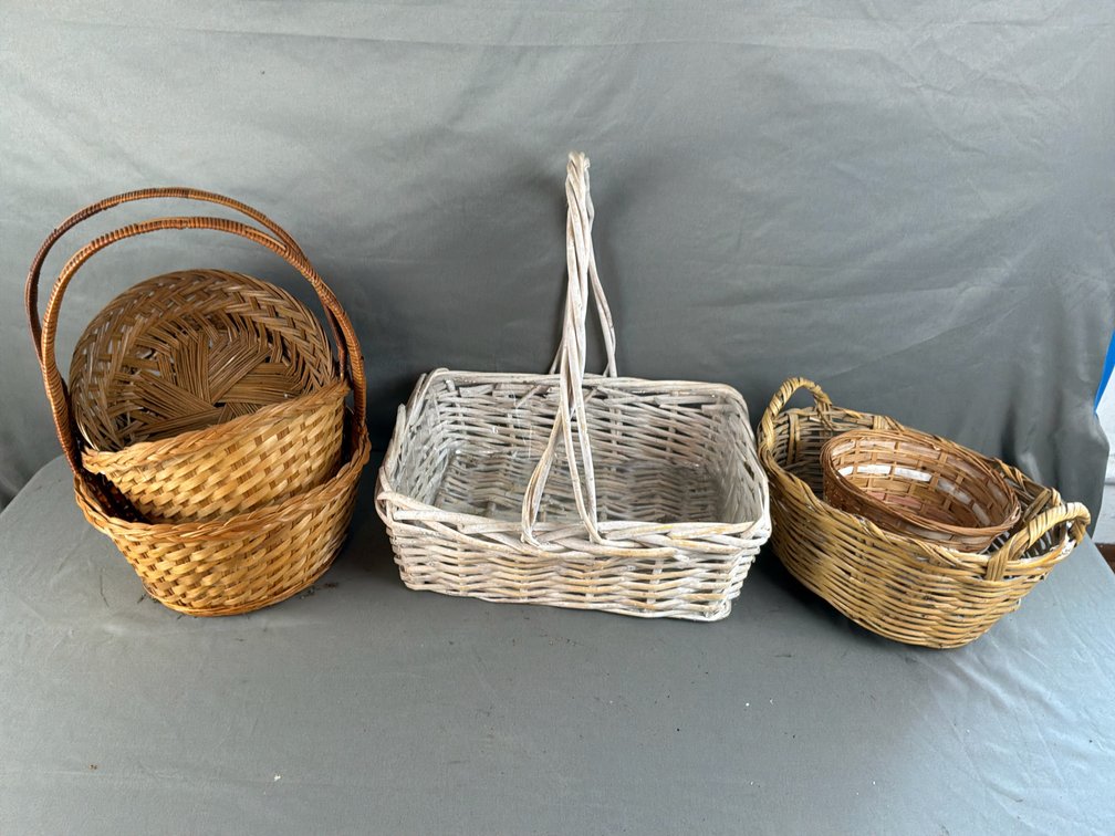 Natural and Whitewashed Woven Wicker Baskets