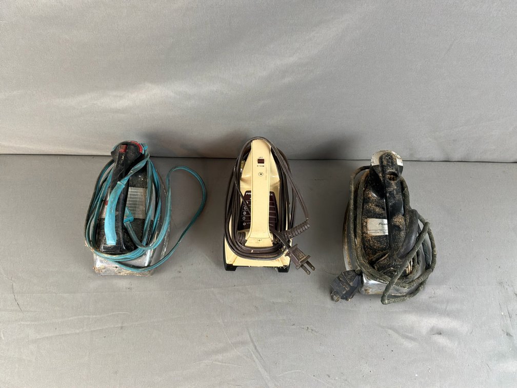 Three Electric Clothes Irons with Metal Soleplates
