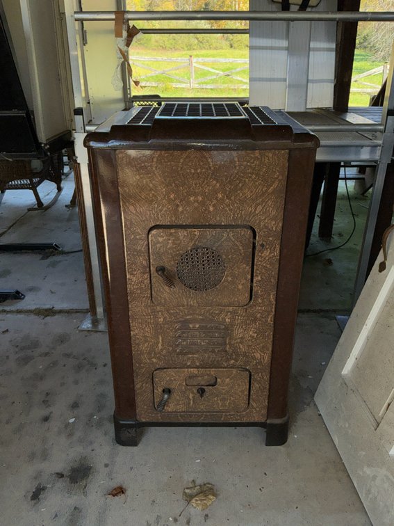 Anchor Faux Woodgrain Enamel Cabinet Parlor Stove