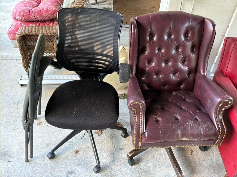 Executive Swivel Chair, Mesh Task Chair, and Folding Chair