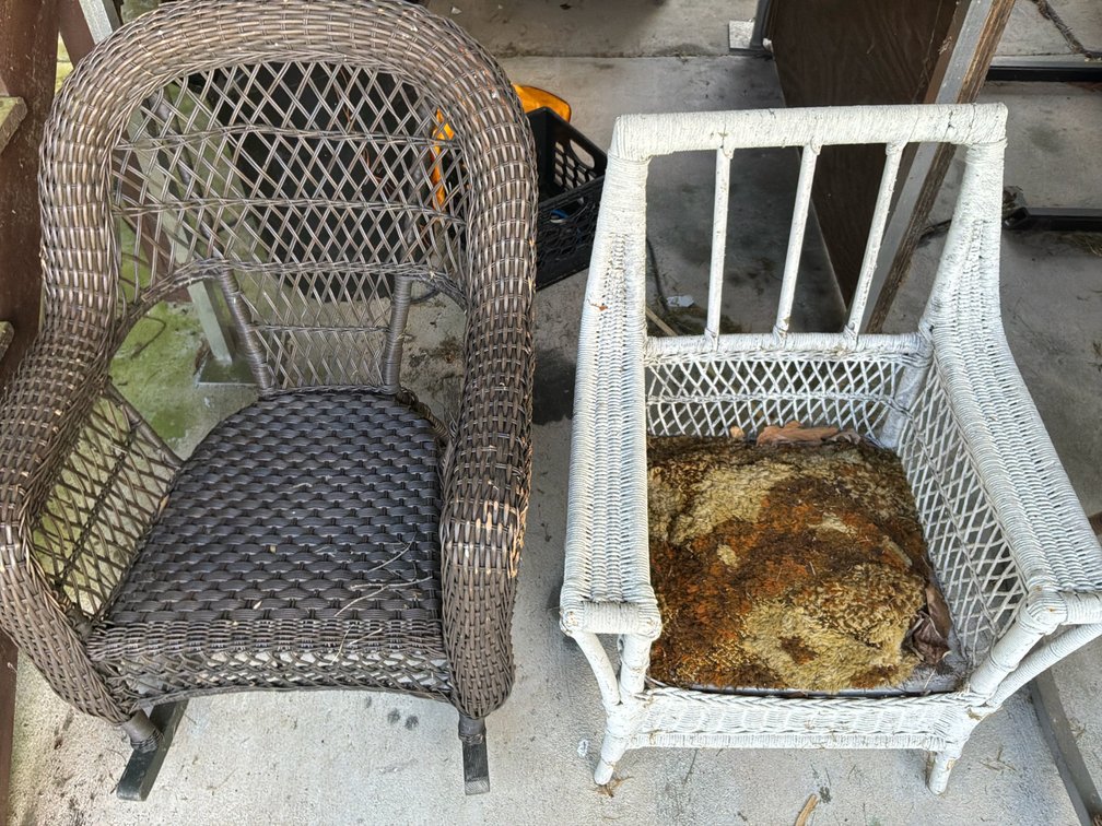 Wicker Rocking Chair and Painted Wicker Armchair