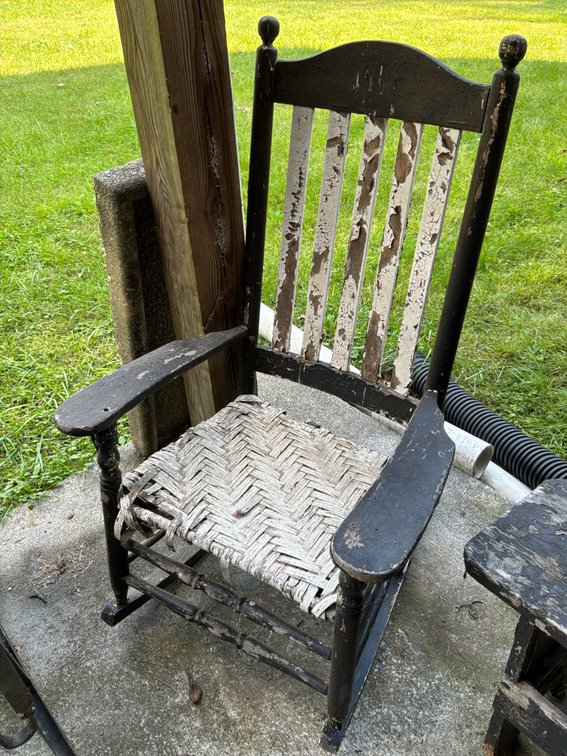 Black Painted Wooden Rocking Chair with Woven Splint Seat