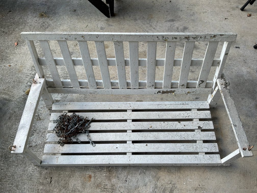 White Painted Wooden Porch Swing with Chains