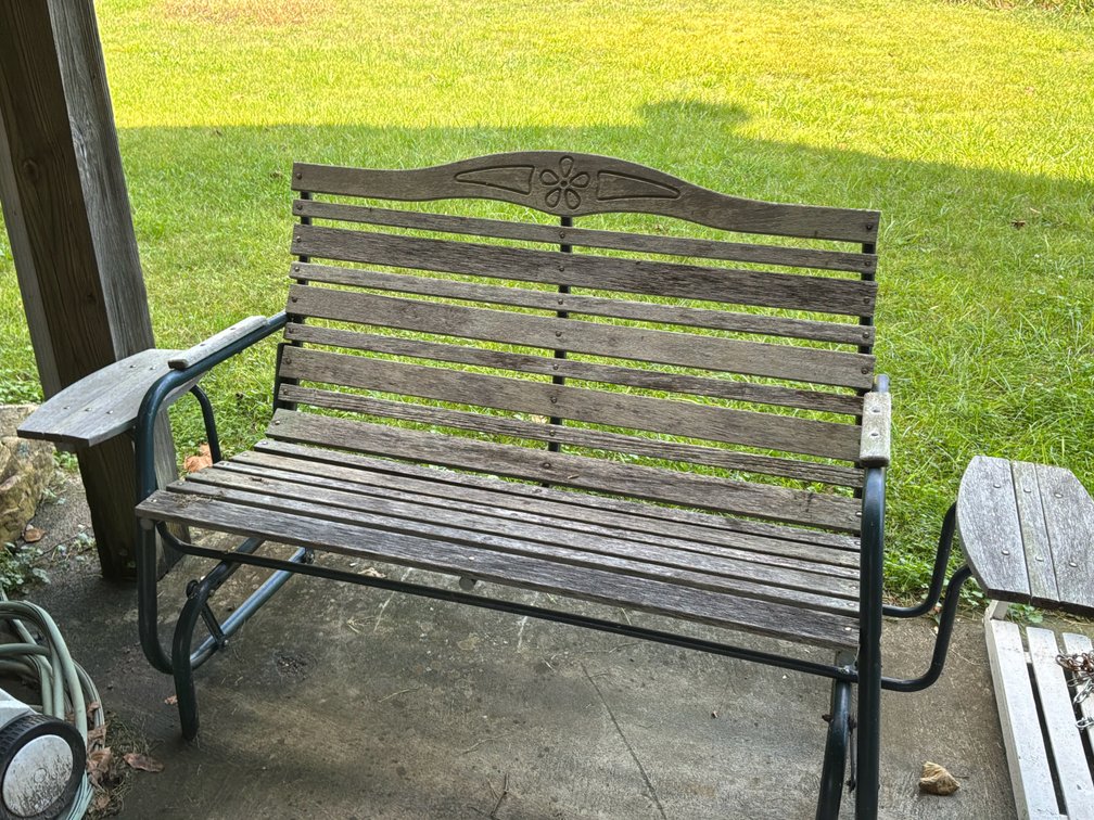 Wood and Metal Outdoor Glider Bench with Side Table