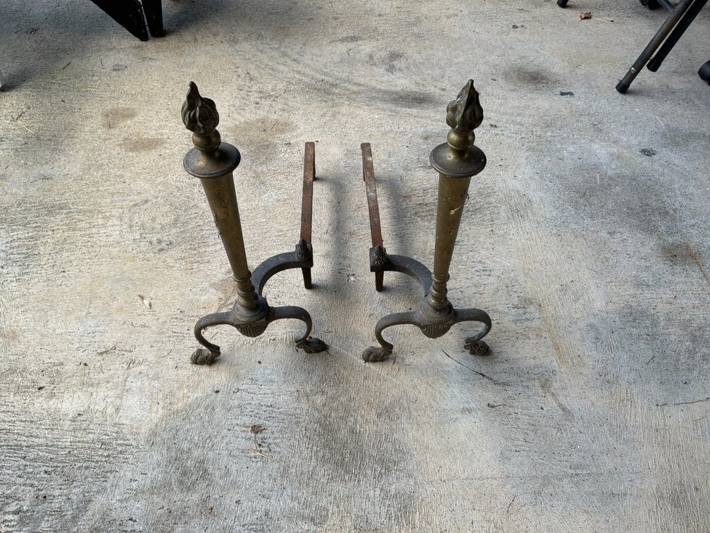Pair of Brass and Cast Iron Fireplace Andirons