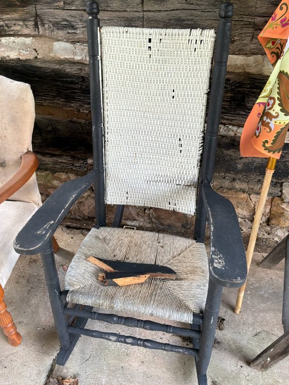 Black Painted Wood Rocking Chair with Woven Back and Seat