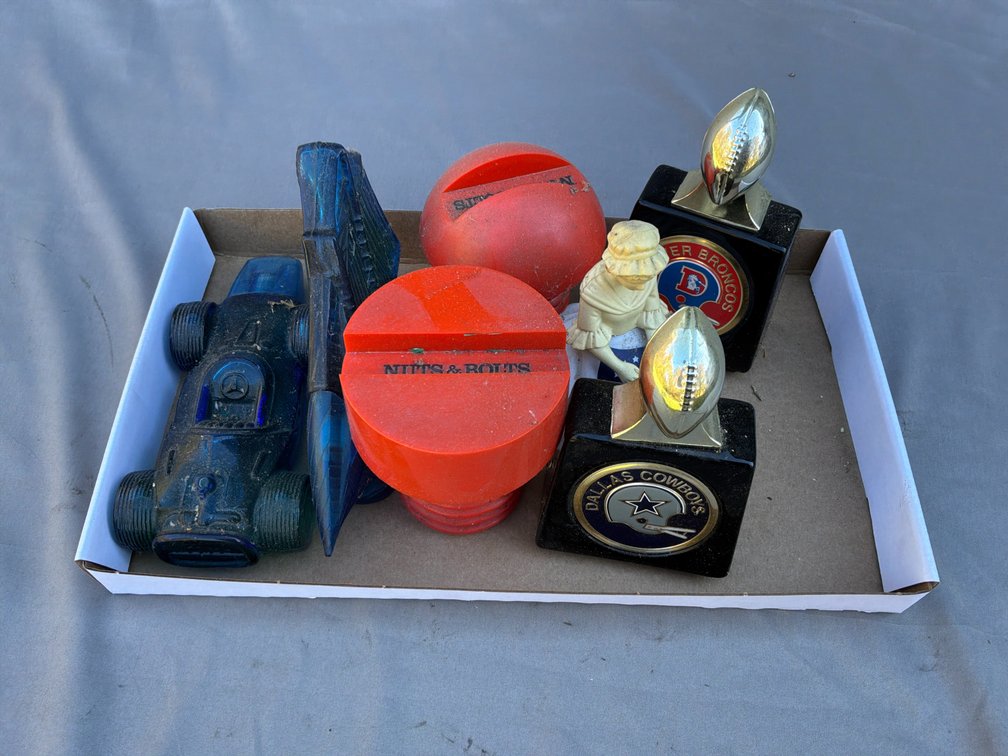 Novelty Decanters, Football Trophy Bottles, and Figurine