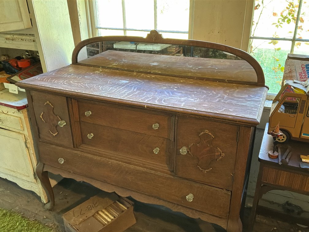 Oak Buffet Sideboard with Arched Mirror