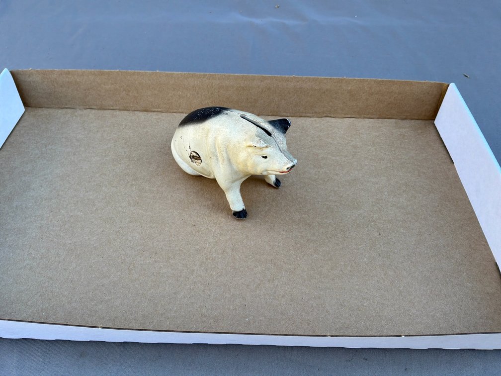 Painted Cast Iron Seated Pig Still Coin Bank
