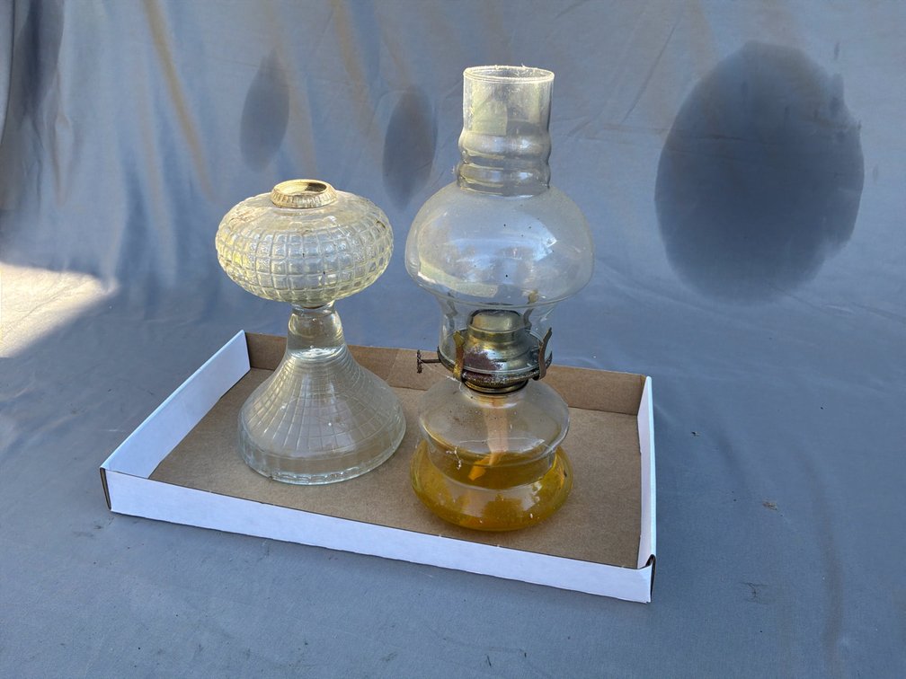 Two Clear Glass Oil Lamps