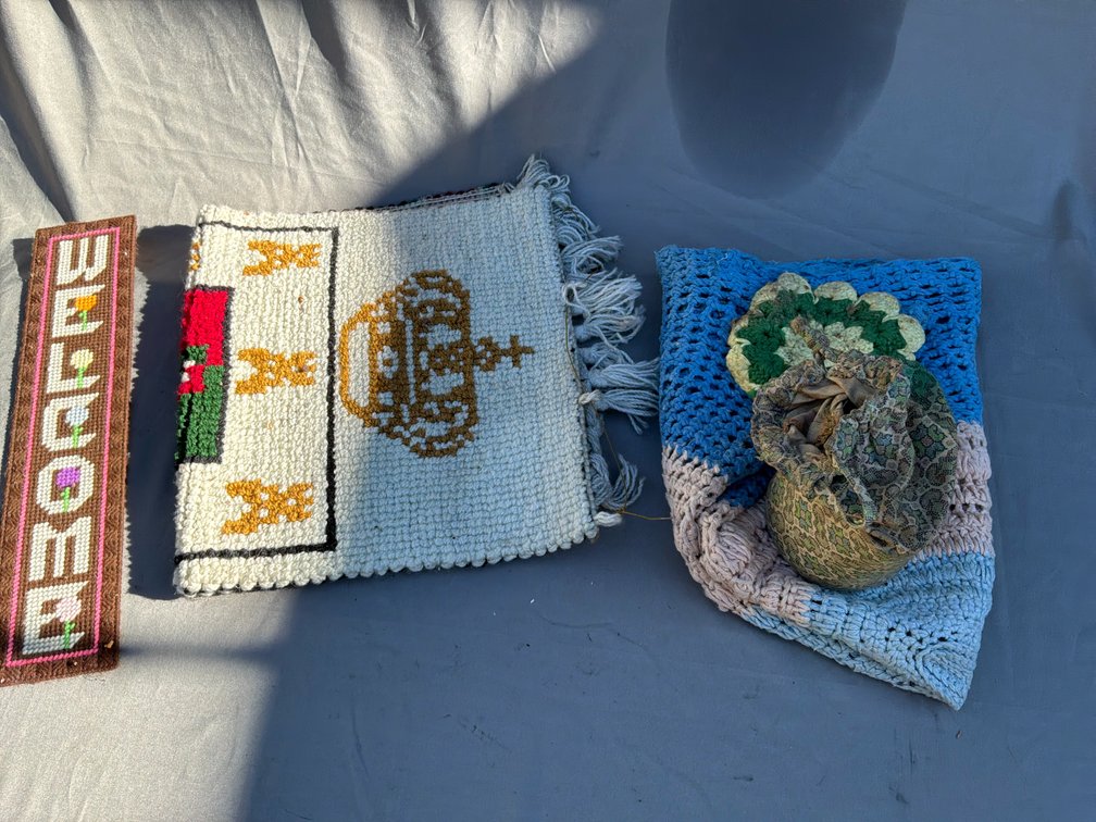 Portugal Woven Banner, Needlepoint Sign, and Textiles