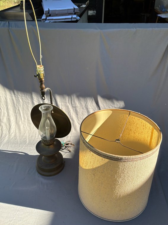 Brass-Tone Electric Hurricane Table Lamp with Drum Shade