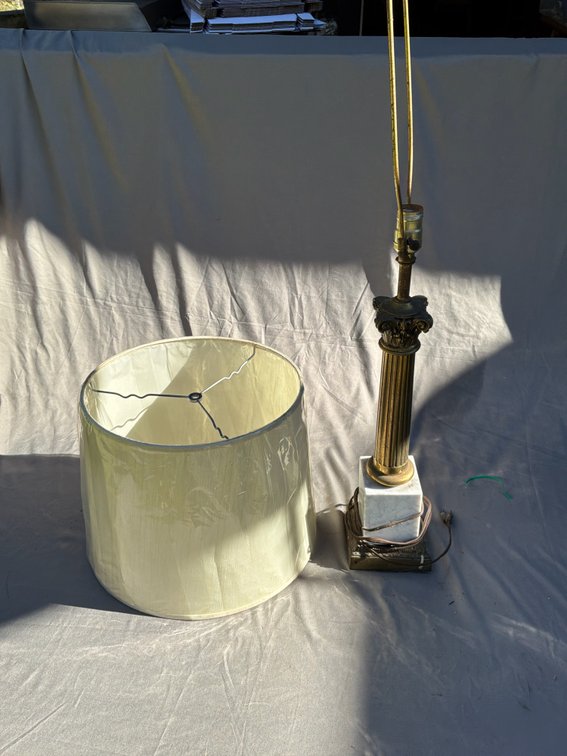 Corinthian Column Table Lamp with Marble Base and Lampshade